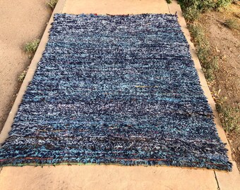 Vintage Handmade Boucherouite Rug: Colorful Moroccan Berber Rug (183x230cm)