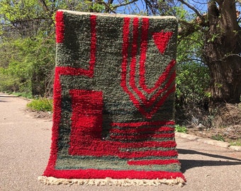 Tapis rouge personnalisé pour salon - Beni ouarin Tapis coloré en laine, fait sur commande Tapis marocain berbère - esthétique tapis boujaad coloré
