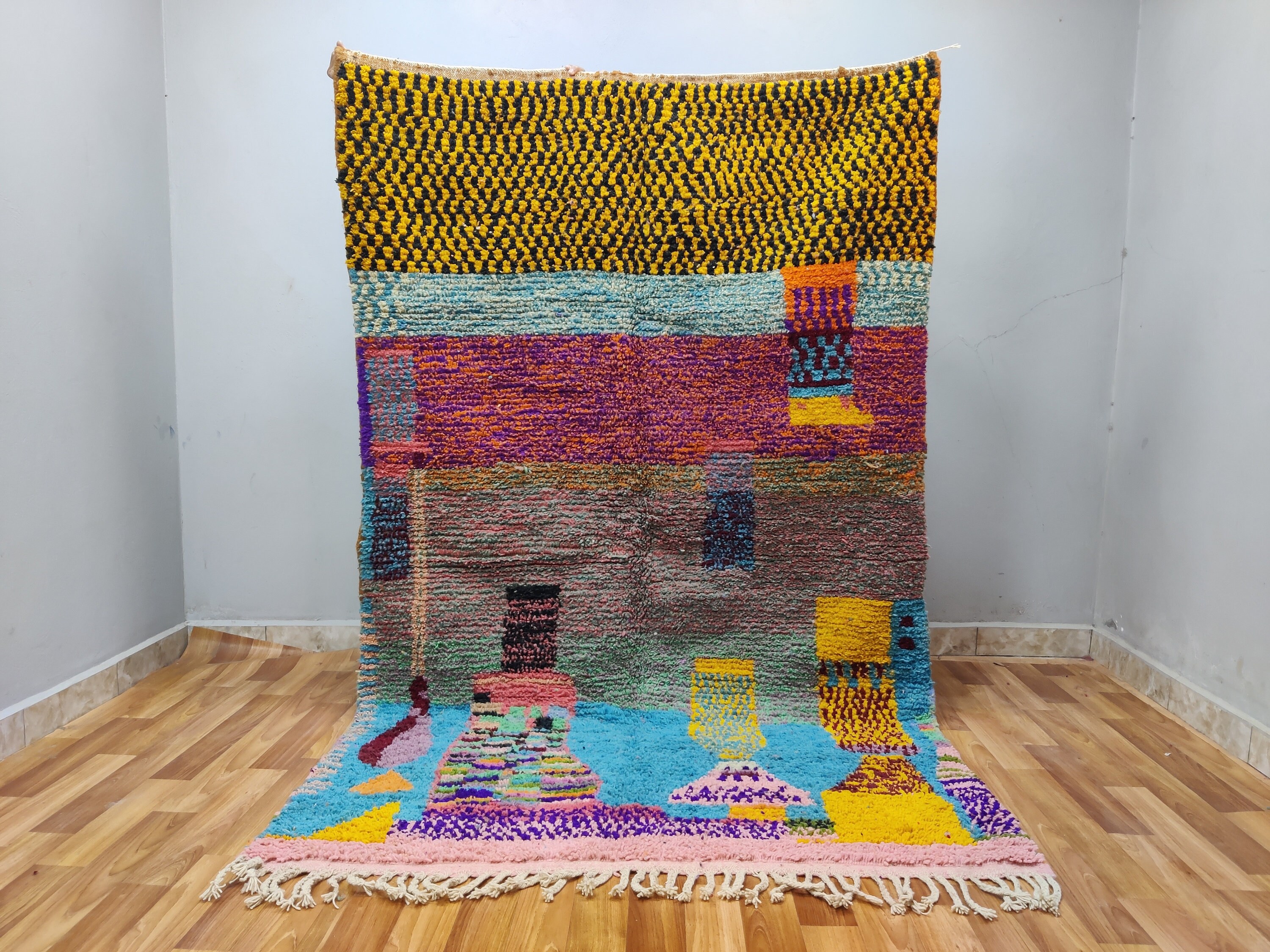 Moroccan Boujaad Rug, Handmade Berber Wool Rugs, Gift Beni Ourain Area Rugs, Decor For Home