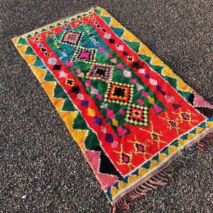 3,6x7 ft Green vintage Azilal berbe117x222cm rug, Area marocain berber rug,