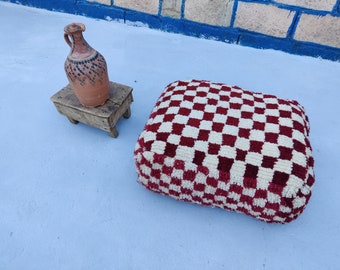 Karierter marokkanischer Pouf: Berber Boujaad Stil, Yoga Meditations Kissen (2x2x60cm)