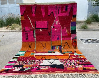 Pink and Red Boujaad wool  Rug- colorful Moroccan Ru-, Wool Rug colorful, Handmade Custom Rug- Berber Rug Colorful-Moroccan BerberTufted Rug