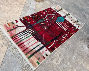 Handmade Boujaad Rug: Abstract Berber Design, Custom Size