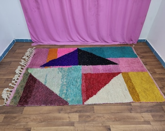Alfombra Boujaad multicolor hecha a mano: alfombra boho bereber marroquí