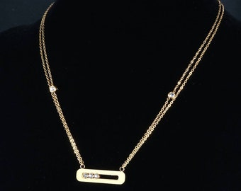 Minimalist necklace pendant sliding rhinestone bars, removable double layer in stainless steel for women gold and silver color