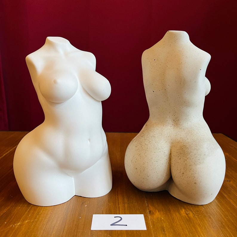 Grande Plus Size 20 cm 8 pollici Curvy Beton Gesso Statua Corpo Scultura Cemento Curvy Corpo Incinto Torso Bellezza femminile decorazione della casa regalo immagine 9