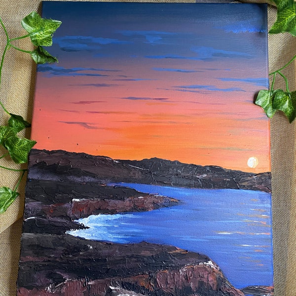 Coucher de soleil, peinture en relief à l’acrylique sur toile