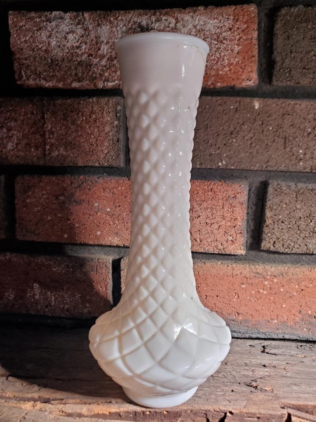 Vintage Randall Milk Glass Diamond Pattern Bud Vase, Collectible Vase