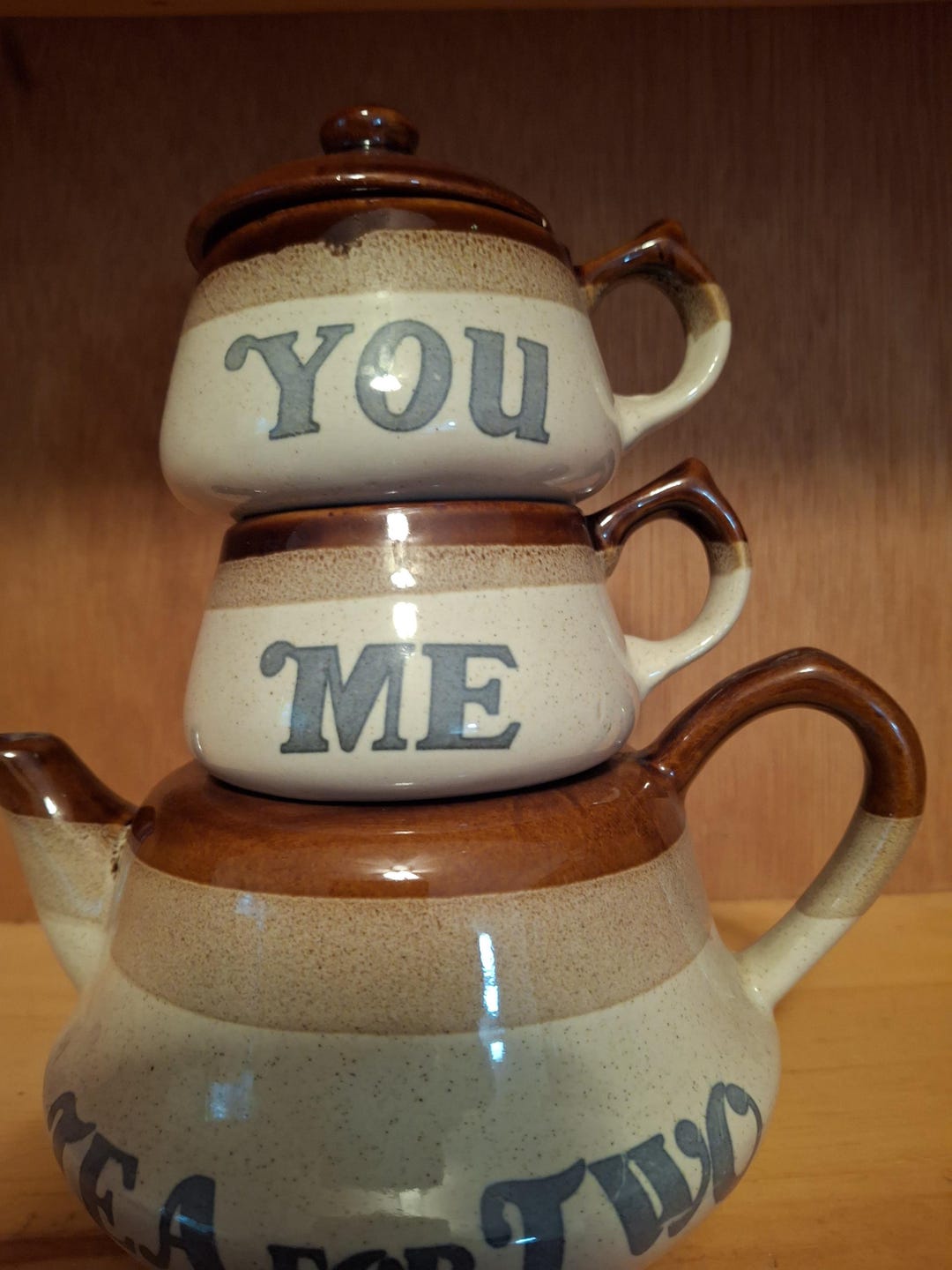Vintage, Stoneware, Stackable Tea for Two Teapot With You and Me Cups ...