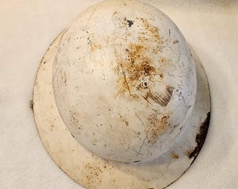 WWII Era Civil Defense Helmet, Antique Military, White, War Memorabilia