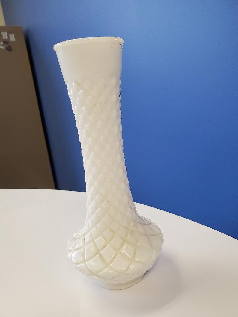 Vintage Randall Milk Glass Diamond Pattern Bud Vase, Collectible Vase