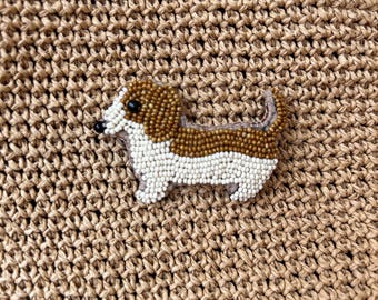 Beaded Dachshund Brooch: Handmade Embroidered Sausage Dog Pin