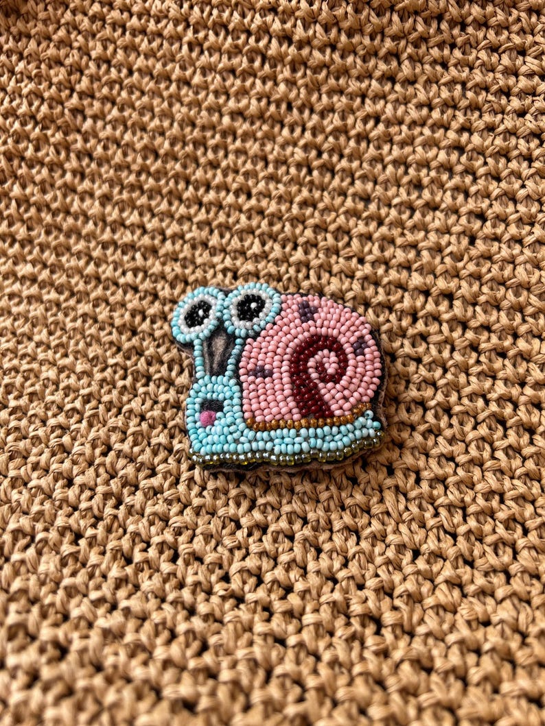 Beaded Snail Brooch: Embroidered Cartoon Accessory - Etsy