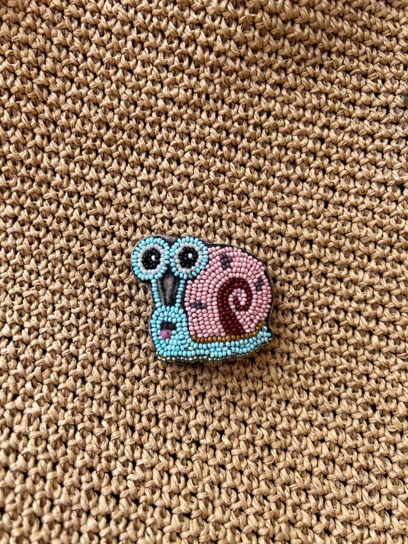 Beaded Snail Brooch: Embroidered Cartoon Accessory - Etsy