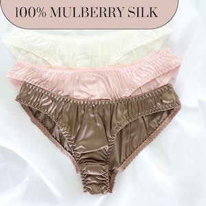 Pure silk women Brief Panty, knickers,best gift for her,Women&#39;s panties,silk Bikini,in pink,white,black|Underwear|Sexy lingerie|High waist.