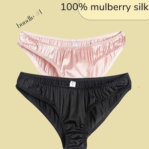 Reine Seide, Knickerbocker, kurze Panty, bequem, weich, in rosa, schwarz und weiß 100% Seide Hipster Panty, bequem, atmungsaktiv ..