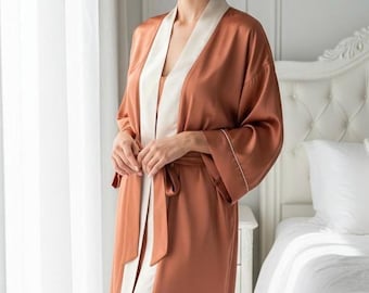 100% Silk Robe - Perfect Christmas Gift for Women | Bridal Kimono Robe | Bridesmaid Gift | Long Silk Dressing Gown