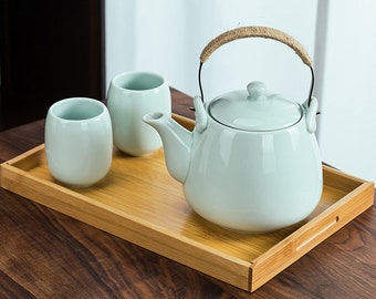Japanese style ceramic tea set|Vintage celadon pink and blue tea set|Tilting pot large size tea pot|Household kettle|Father's Day gift