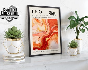 Leo Astrology Print, Retro Zodiac Wall Art, Vintage Star Sign Home Decor, Cosmic Angel Number Poster, Spiritual Gift Idea