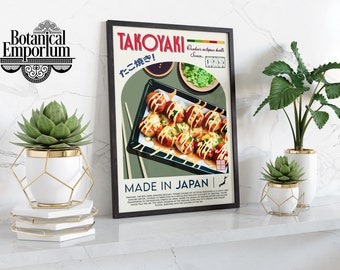 Takoyaki-affisch, mattryck, modern köksinredning, japansk mat, kocktryck, barkonst, retro väggkonst, Japan, inramad A6 A5 A4 A3 A2 A1