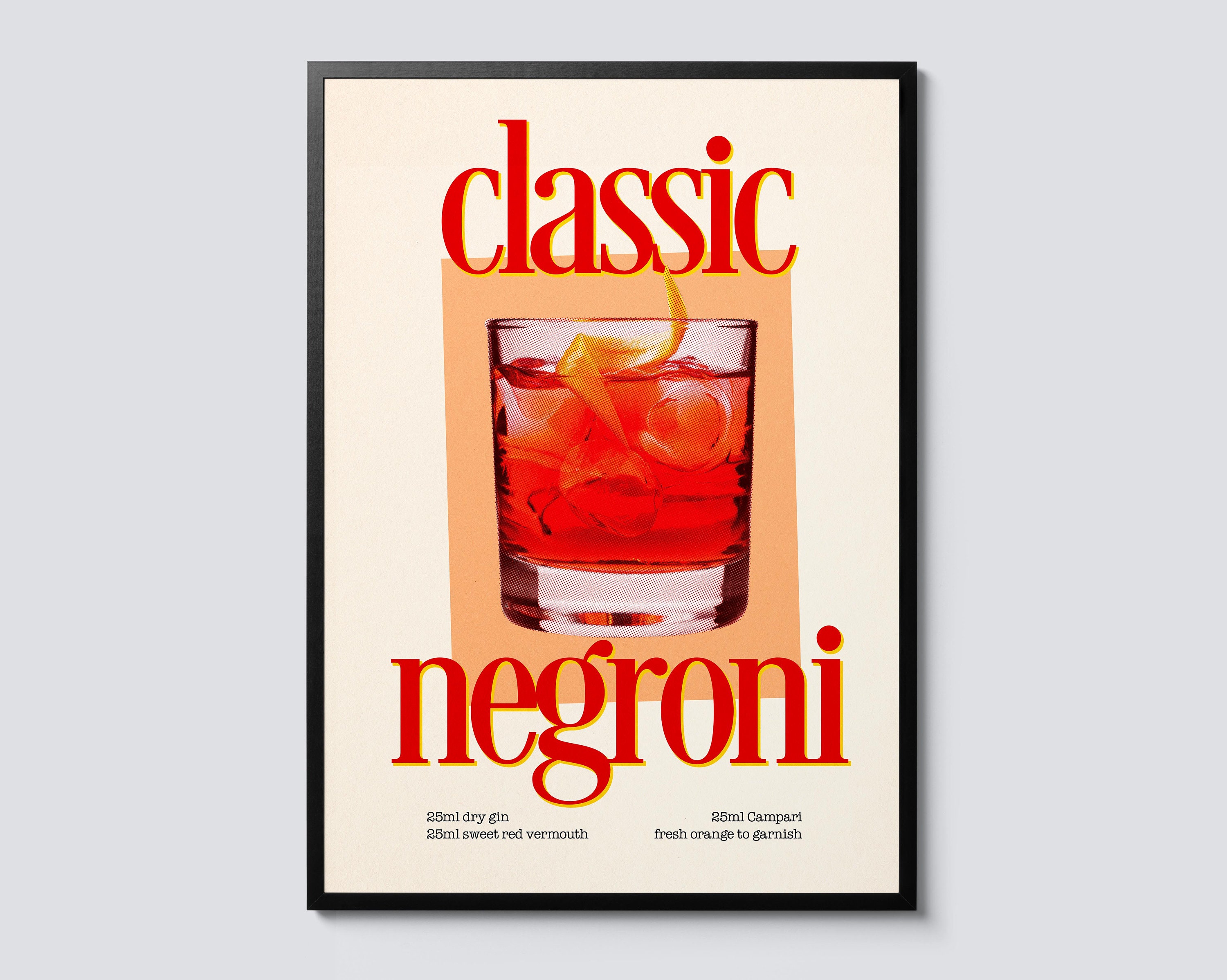 Negroni cocktail portrait, photographic retro wall art, home bar decor print, perfect alcohol enthusiast gift