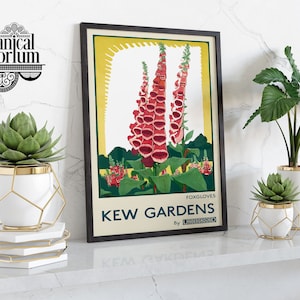 Digitales, affiche vintage de Kew Gardens | Impression d&#39;art mural décoration d&#39;intérieur, salon minimaliste, cuisine, chambre, bureau | Tailles : A6 A5 A4 A3 A2 A1