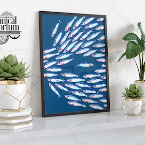 Fish Shoal Poster, Sealife Art Print, Ocean Animals Wall Art, Bedroom, Lounge Home Décor, Gift Idea Available Framed, A6 A5 A4 A3 A2 A1