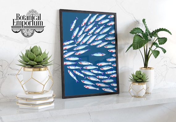 Fish Shoal Poster, Sealife Art Print, Ocean Animals Wall Art, Bedroom, Lounge Home Décor, Gift Idea Available Framed, A6 A5 A4 A3 A2 A1