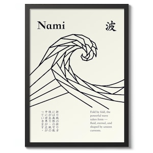 Nami Print, Japanese Line Art Poster, Wave Wall Art Decor, Origami Gift