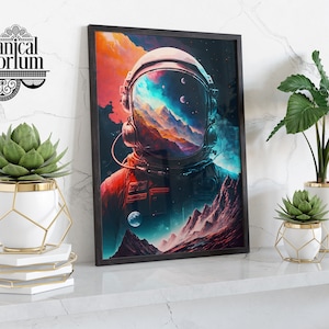 Astronaut Poster, Sci-Fi Space Neon Mountains Print, Modern Art, Man Cave, Wall Art, Home Decor, Gift Ideas, Framed, A6 A5 A4 A3 A2 A1