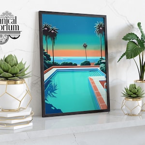 California Dreaming Poster, Minimalist Pool Print, Modern Vaporwave, American Travel, Lounge, Home Décor, Gifts, Framed, A6 A5 A4 A3 A2 A1
