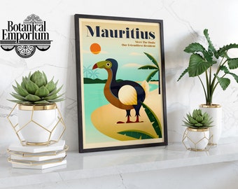 Mauritius Print Wall Art, Vintage African Travel, Fine Art Poster, Mauritius Dodo Travel Home Decor A6 A5 A4 A3 A2 A1 Gift Idea