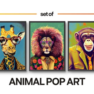 Set of 3 Hipster Animals Posters, Dressed Up Animal Prints, Vintage Art, Modern Art Print, Home Décor, Gift Idea, Framed, A6 A5 A4 A3 A2 A1