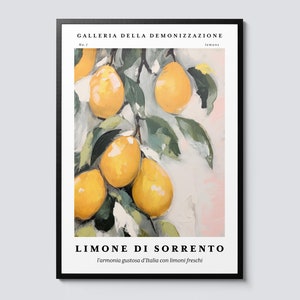 Impression de nature morte citrons de Sorrente, art mural impressionniste agrumes, décor citron méditerranéen, affiche inspirée de la côte amalfitaine, cadeau parfait