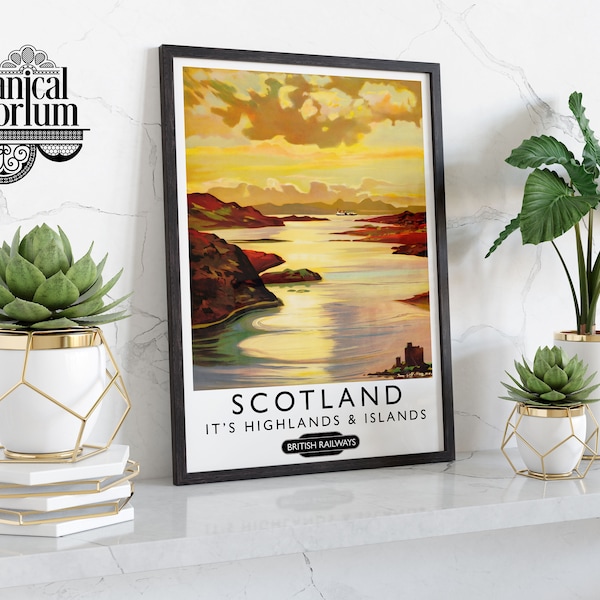 The Highlands Vintage UK Travel Print, Retro Tourism Wall Art, Scotland Poster, Home Decor Gift Idea