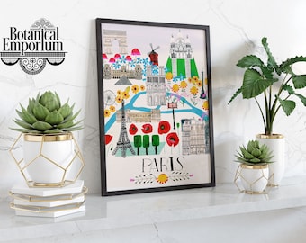 Paris Travel Poster, Vintage France Capital Wall Art Print, Retro Europe Travel Home Decor, Gift Idea, Available Framed, A6 A5 A4 A3 A2 A1