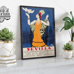 Sevilla Vintage Spanish Travel Poster 1930 Travel Print, Vintage Spain Wall Art, Retro Postcard Poster, Home Decor Gift Idea