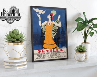 Sevilla Vintage Spanish Travel Poster 1930 Travel Print, Vintage Spain Wall Art, Retro Postcard Poster, Home Decor Gift Idea