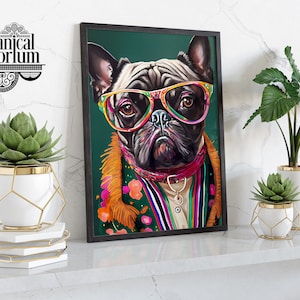 Bulldog Poster, Modern Animal Art, Cute Dog Print, Bathroom Home Décor, Quirky Cartoon Novelty Pet Gift Idea, framed A6 A5 A4 A3 A2 A1