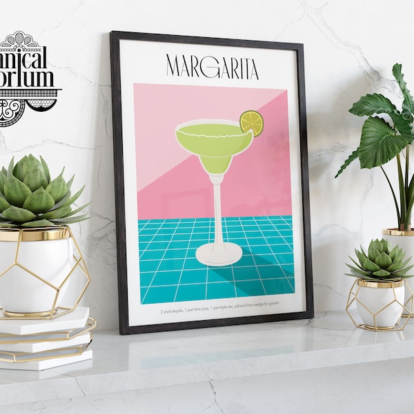 Margarita Print, Minimalist Cocktail Art, Modern Kitchen Decor, Mid-Century Modern Art Illustration, Drinks Poster, Gift Idea