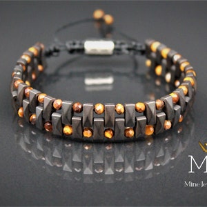 Tigers Eye Bracelet & Genius Hematite Macrame Adjustable Bracelet Men's And Women's Jewelry Protection Bracelet