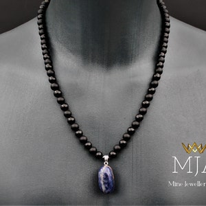 Lapis Lazuli Pendant Necklace: Black Onyx & Hematite Stone