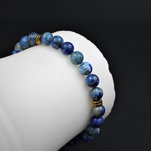 Lapis Lazuli Beaded Bracelet Gold Hematite Stone Men And Women Gift Bracelet Elastic Stone Bracelet Lapis Lazuli Bracelet Stretch Jewelry
