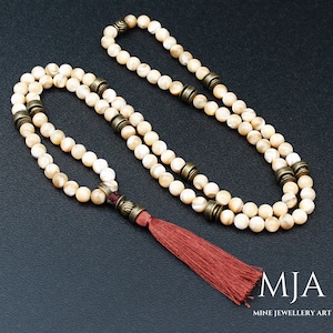 108 parelmoer Mala ketting, parel kralen kwast ketting Japa Mala dames- en herenketting edelsteen meditatie yoga sieraden cadeau