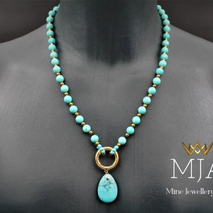 Turquoise Pendant Necklace: Gold Hematite Bead Mala Jewelry