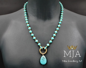 Meditation Turquoise Necklace Gold Hematite Stone Turquoise Bead Necklace Men's & Women's Gift Gemstone Mala Jewelry