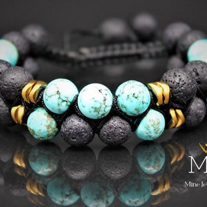 Turquoise with Lava Balance Bracelet, Mens Bracelet, Womens Bracelet, Macrame Bracelet, Gemstone Bracelet, Healing Bracelet