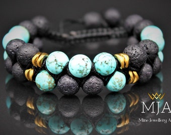 Turquoise with Lava Balance Bracelet, Mens Bracelet, Womens Bracelet, Macrame Bracelet, Gemstone Bracelet, Healing Bracelet