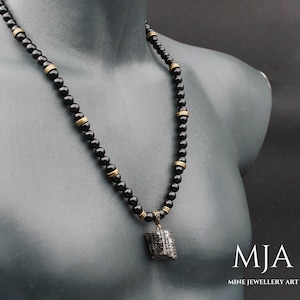 Raw Tourmaline Necklace Copper And Black Onyx Gemstone Necklace Black Stone Necklace Gift For Him Beaded Jewelry Dad Protection Necklace