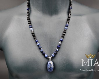 Protection Lapis Lazuli Stone Pendant Natural Balance Sodalite Strength Black Onyx Gemstone Necklace Men's Women's Necklace Gift For Him